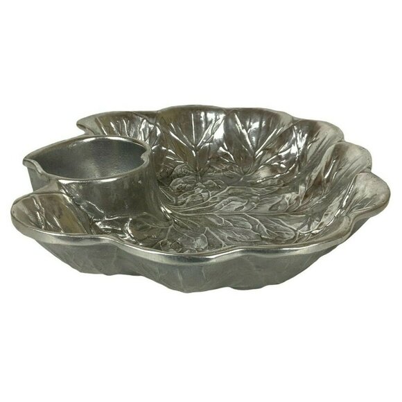 Wilton Armetale Majolica Chip Dip Radish Cabbage Leaf Serving Bowl Pewter Finish - Picture 6 of 10